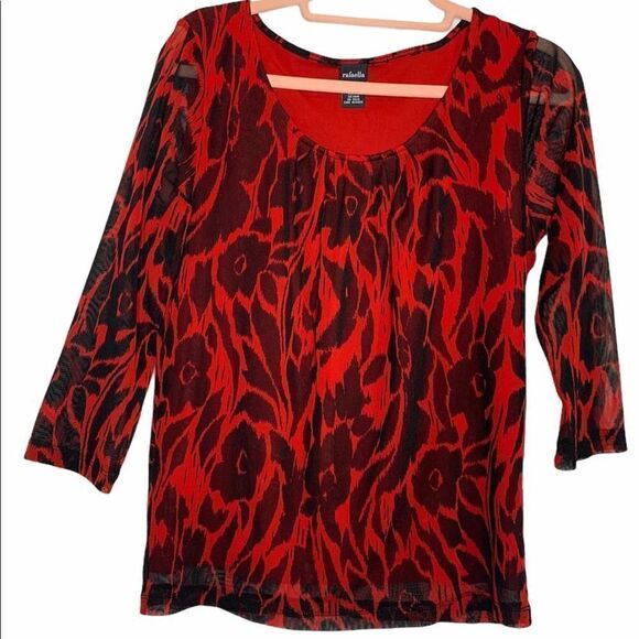 Rafaella Red & Black Floral 3/4 Sleeve Blouse - Picture 1 of 5
